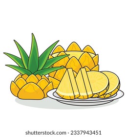 Pineapple fruit. ripe pineaplle. cut pineapple. pineapple vector cartoon icon design illustration