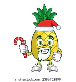 Pineapple fruit santa cartoon character holds christmas candies