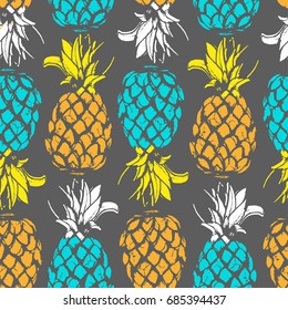 Pineapple fruit in seamless pattern on isolated background in Vector