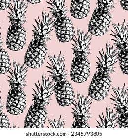 Pineapple fruit seamless pattern for summer textile or wallpaper design, vector light pink background 