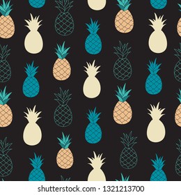 Pineapple fruit seamless pattern vector. Black background. Illustration