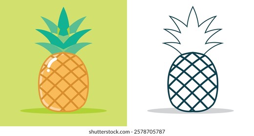 A pineapple fruit simple illustration for a sticker, design element, or coloring book element