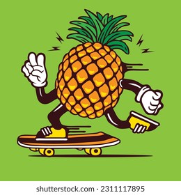 Pineapple Fruit Skater Mascot Vector Skateboarding Character Design