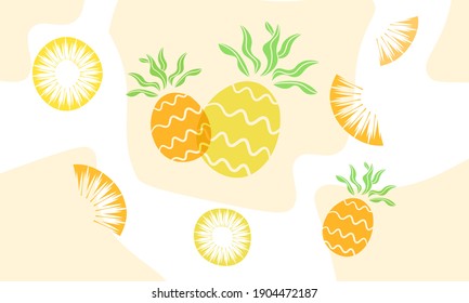 pineapple fruit and fruit slice background illustration. flat design vector