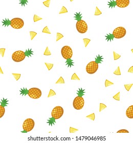 Pineapple fruit and slices seamless pattern. Texture background. Tropical fruit.