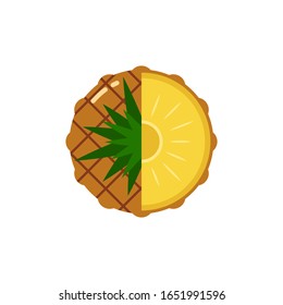 pineapple fruit sphere with half slice logo, flat icon design template concept isolated on white background