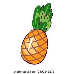 Pineapple fruit sticker. Doodle cartoon tropical fruit pineapple trendy style, vector illustration
