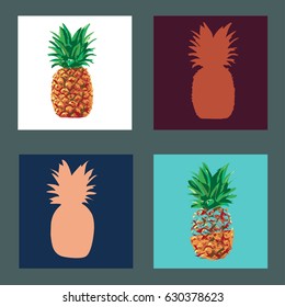 Pineapple fruit in the style of pop art. Vector illustration