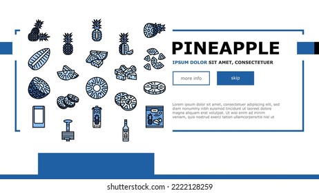 pineapple fruit tropical food Landing Web Page Vector. summer slice, ananas fresh, sweet yellow cut, leaf graphic juicy, green half dessert pineapple fruit tropical food Illustration