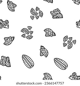 pineapple fruit tropical food Vector Seamless Pattern Thin Line Illustration