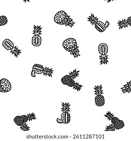 pineapple fruit tropical food Vector Seamless Pattern Thin Line Illustration