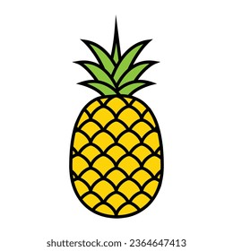 Pineapple fruit. Tropical sweet ananas. Vector illustration isolated on white.