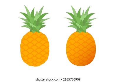 Pineapple fruit vector clipart isolated on white background flat cartoon illustration, ananas cut out clip art set design with green leaf image