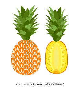 pineapple fruit vector. pineapple fruit vector collection. pineapple fruit illustration in flat style. fresh summer fruit.