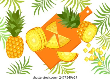 pineapple fruit vector. pineapple fruit vector collection. pineapple fruit illustration in flat style. fresh summer fruit.