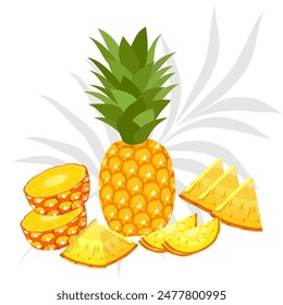 pineapple fruit vector. pineapple fruit vector collection. pineapple fruit illustration in flat style. fresh summer fruit.