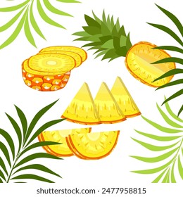 pineapple fruit vector. pineapple fruit vector collection. pineapple fruit illustration in flat style. fresh summer fruit.