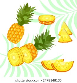 Ananasfrucht-Vektorgrafik. Ananasfrucht-Vektorgrafik-Kollektion. Ananasfrucht-Illustration im flachen Stil. Frischer Sommerfrucht-Hintergrund.