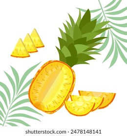 pineapple fruit vector. pineapple fruit vector collection. pineapple fruit illustration in flat style. fresh summer fruit background.