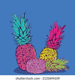 pineapple fruit vector design with different colors