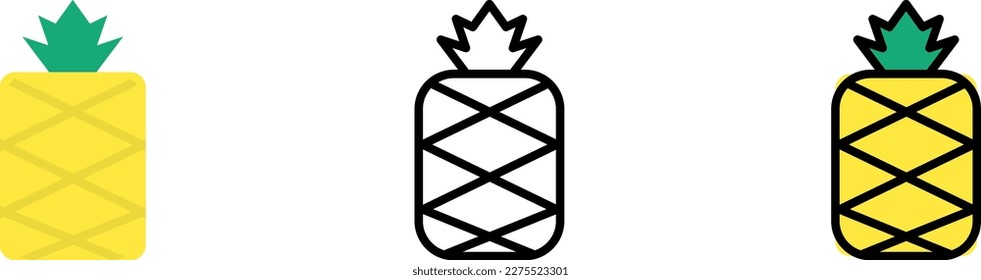 Pineapple, fruit vector icon in different styles. Line, color, filled outline