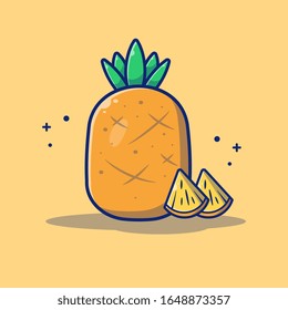 Pineapple Fruit Vector Icon Illustration. Pineapple and Slices of Pineapple. Fruit Icon Concept White Isolated. Flat Cartoon Style Suitable for Web Landing Page, Banner, Flyer, Sticker, Card
