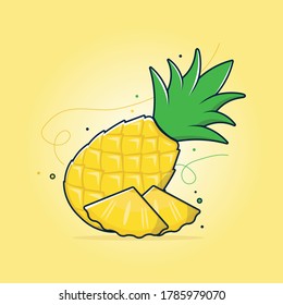 Pineapple Fruit Vector Icon Illustration. Colorful sweet slice of pineapple for juicy in the summer. Suitable for background, banner, wallpaper, poster