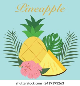 Piña. Ilustración de vectores de fruta de piña. Pasta dulce y colorida de piña para jugo en verano. Diseño para fondo, banner, fondo de pantalla, afiche
