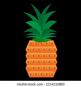 Pineapple fruit vector illustration. Geometric pineapple cartoon style on black background. Summer fruits for a healthy and natural life. Modern art pineapple flat design.