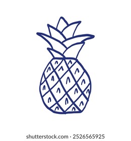 Ilustración vectorial de fruta de piña. Boceto dibujado a mano. Dibujo azul del bolígrafo o del marcador. Imagen de niños primitivos.