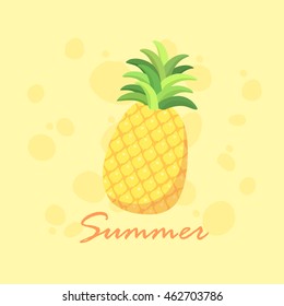 Pineapple fruit vector illustration on summer yellow background.