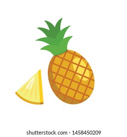 Pineapple fruit vector illustration with pine apple slice. Flat design style.