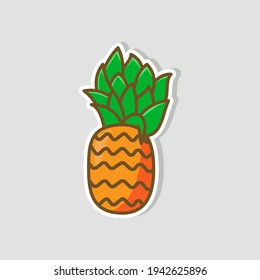 pineapple fruit vector illustration with stylish sticker, colorful flat design