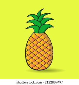 Pineapple Fruit Vector. Pineapple with  leaves. Healthy vegetarian food. Cartoon stickers in comic style. Decorations for greeting cards, posters, patches, prints for clothing, emblems