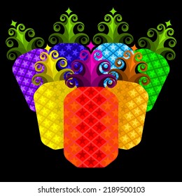 Vector de frutos de piña.Vector de ilustración de piña colorida sobre fondo negro.