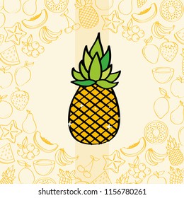 pineapple fruits nutrition background pattern drawing color