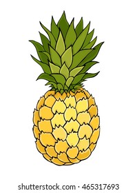 Pineapple fruits vector Illustration. Object isolated on white background. Doodle style. Cloth design, wallpaper, wrapping, menu, restaurant,cafe,kitchen,textiles,paper, cards and invitations,holiday.