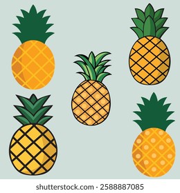 Pineapple fruits vector set design