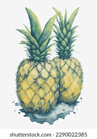 Pineapple Fruits. Watercolor Pineapple. Fresh Pineapple for summer. Pineapple Illustration watercolor