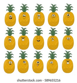 Pineapple. Funny Cartoon Character. Vector Illustration