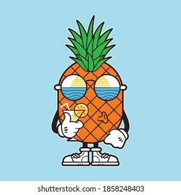 Pineapple Funny Character Beach Holiday. Sea and nature graphic illustration vector art t-shirt design