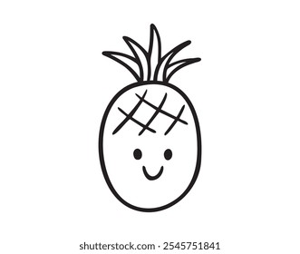 Ananas lustigen Charakter mit einem Lächeln doodle handgezeichnete Symbol. Ananas glücklich lächelnd Zeichnung Clipart Umrisselement. Vektorgrafik