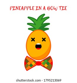 PINEAPPLE. A gentleman in a bow tie. Cute cartoon. Vector illustration for web design or print.