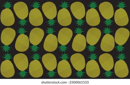 Pineapple geometric pattern with colors using wavy lines on a black background. Elegant design for wallpaper, fabric prints, furniture, curtains. Unusual decorative image.