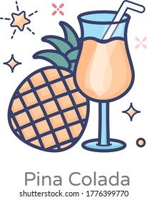 Pineapple with glass, pina colada in flat style 