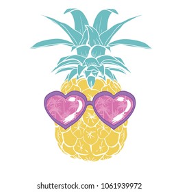 pineapple with glasses  design, exotic, background,  food, fruit, illustration nature pineapple summer tropical vector drawing fresh 
