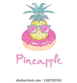 pineapple with glasses design, exotic, background, food, fruit, illustration nature pineapple summer tropical vector drawing fresh