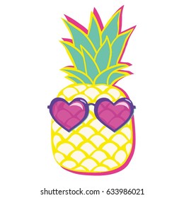 pineapple with glasses, illustration, white background, isolated