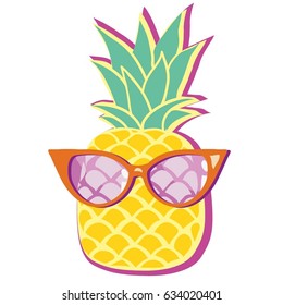 pineapple with glasses, illustration, white background, isolated