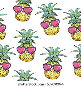 pineapple with glasses pattern , vector, illustration